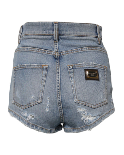 Dolce & Gabbana Blue Tattered Denim Cotton Hot Pants Shorts