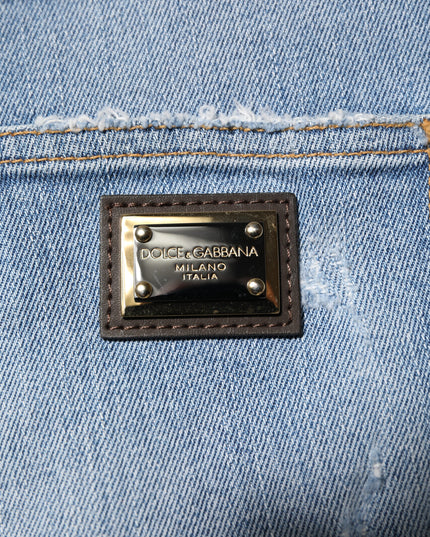 Dolce & Gabbana Blue Tattered Denim Cotton Hot Pants Shorts