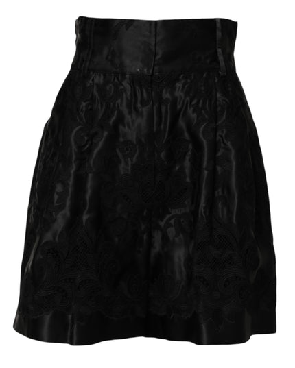Dolce & Gabbana Black Floral Embroidery Silk High Waist Shorts