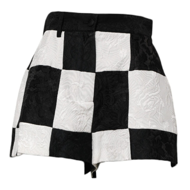 Dolce & Gabbana Black White Floral Brocade Hot Pants Shorts