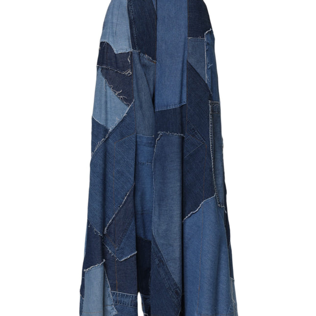 Dolce & Gabbana Blue Denim Long Maxi Patchwork Cotton Skirt