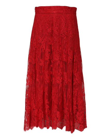 Dolce & Gabbana Red Cotton Floral Lace A-line Long Maxi Skirt