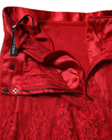 Dolce & Gabbana Red Cotton Floral Lace A-line Long Maxi Skirt
