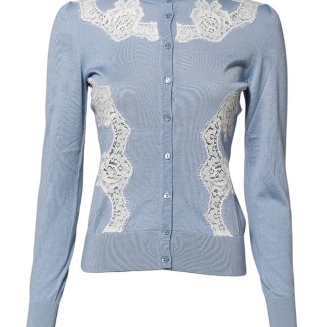 Dolce & Gabbana Blue Floral Lace Detailing Cardigan Sweater