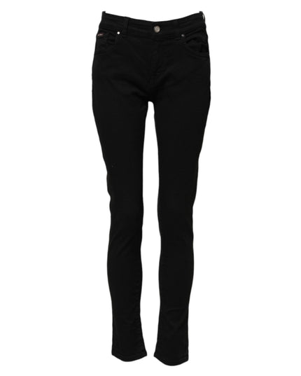 Dolce & Gabbana Black Cotton Logo Skinny Mid Waist Denim Jeans