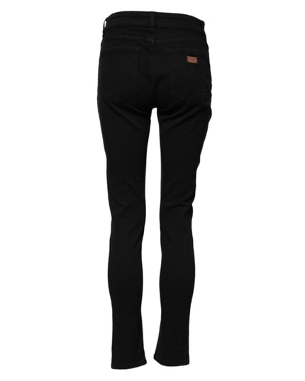 Dolce & Gabbana Black Cotton Logo Skinny Mid Waist Denim Jeans