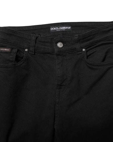 Dolce & Gabbana Black Cotton Logo Skinny Mid Waist Denim Jeans