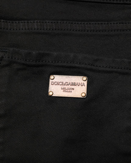 Dolce & Gabbana Black Cotton Logo Skinny Mid Waist Denim Jeans