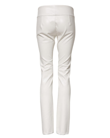 Dolce & Gabbana White Polyurethane High Waist Tapered Pants