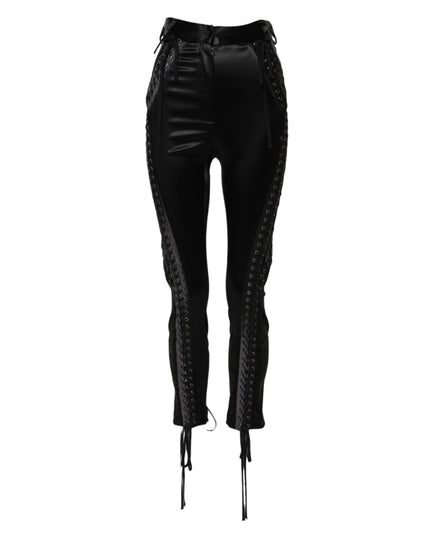 Dolce & Gabbana Black Lace Details High Waist Skinny Pants