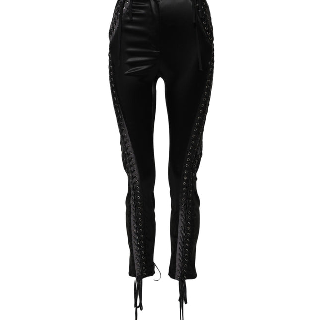 Dolce & Gabbana Black Lace Details High Waist Skinny Pants