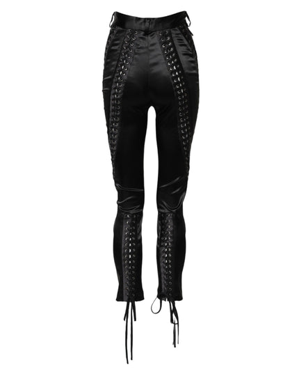 Dolce & Gabbana Black Lace Details High Waist Skinny Pants