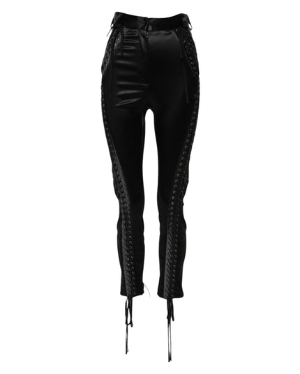 Dolce & Gabbana Black Lace Details High Waist Skinny Pants