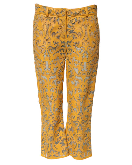 Dolce & Gabbana Yellow Floral Lace Mid Waist Capri Pants