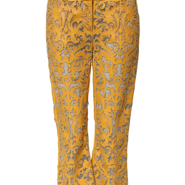 Dolce & Gabbana Yellow Floral Lace Mid Waist Capri Pants