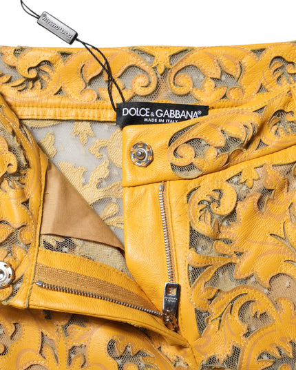 Dolce & Gabbana Yellow Floral Lace Mid Waist Capri Pants