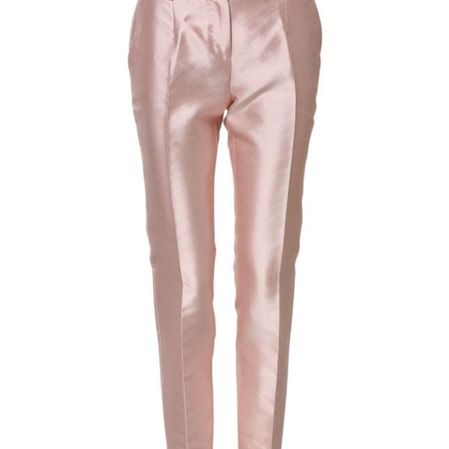 Dolce & Gabbana Pink Satin High Waist Tapered Pants