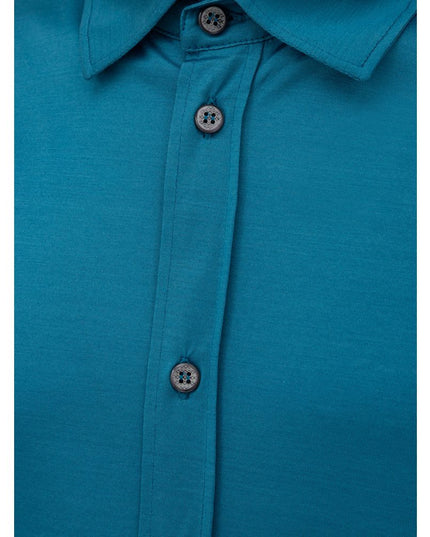 Canali Blue Cotton Shortsleeve Shirt