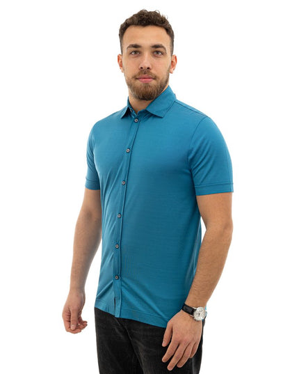 Canali Blue Cotton Shortsleeve Shirt