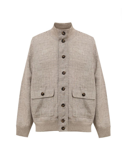 Gran Sasso Beige Linen Biker Jacket