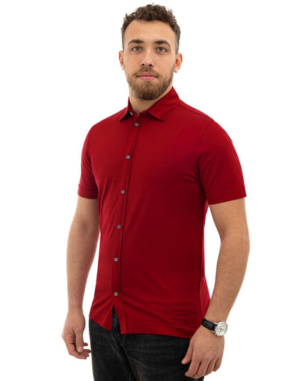Canali Red Cotton Shortsleeve Shirt
