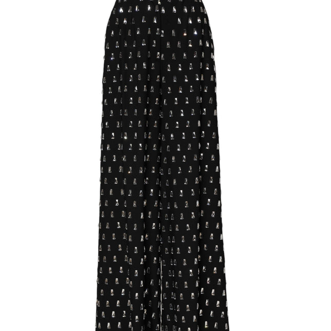 Dolce & Gabbana Black Crystal Embellished Wide Leg Pants