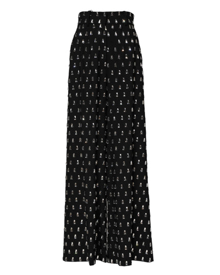Dolce & Gabbana Black Crystal Embellished Wide Leg Pants