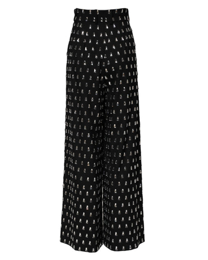 Dolce & Gabbana Black Crystal Embellished Wide Leg Pants