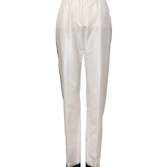 Dolce & Gabbana White High Waist Straight Dress Trouser Pants