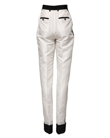 Dolce & Gabbana White High Waist Straight Dress Trouser Pants