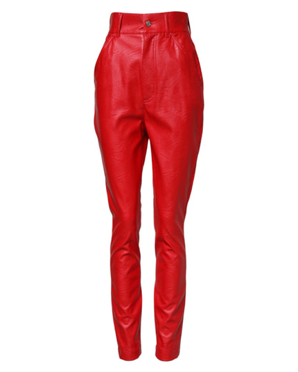 Dolce & Gabbana Red Viscose High Waist Tapered Trouser Pants