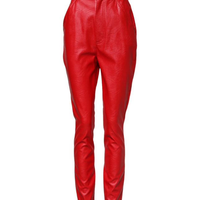 Dolce & Gabbana Red Viscose High Waist Tapered Trouser Pants