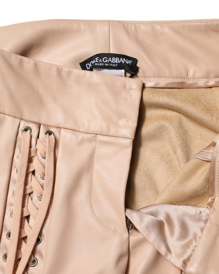 Dolce & Gabbana Beige Lace Details Mid Waist Skinny Pants