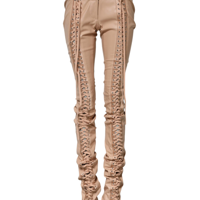 Dolce & Gabbana Beige Lace Details Mid Waist Skinny Pants