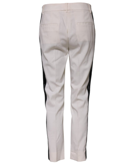 Dolce & Gabbana White Wool Mid Waist Tapered Trouser Pants
