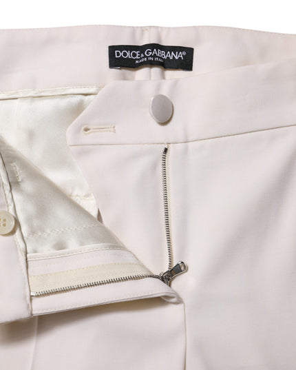 Dolce & Gabbana White Wool Mid Waist Tapered Trouser Pants
