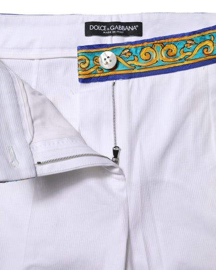 Dolce & Gabbana White Cotton Mid Waist Tapered Trouser Pants