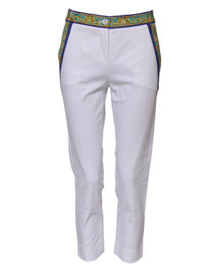 Dolce & Gabbana White Cotton Mid Waist Tapered Trouser Pants
