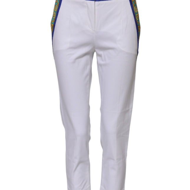 Dolce & Gabbana White Cotton Mid Waist Tapered Trouser Pants