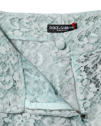 Dolce & Gabbana Mint Green Cotton Floral Lace Trousers Pants