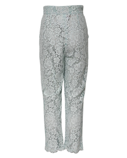 Dolce & Gabbana Mint Green Cotton Floral Lace Trousers Pants