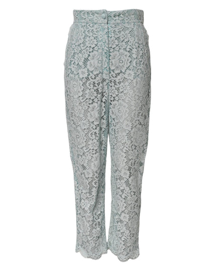 Dolce & Gabbana Mint Green Cotton Floral Lace Trousers Pants