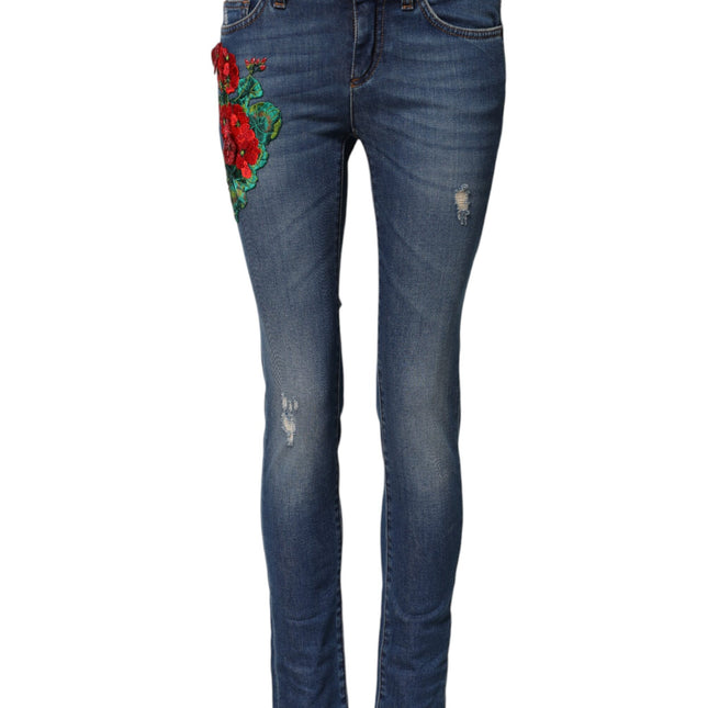 Dolce & Gabbana Blue Cotton Mid Waist Skinny Denim Jeans