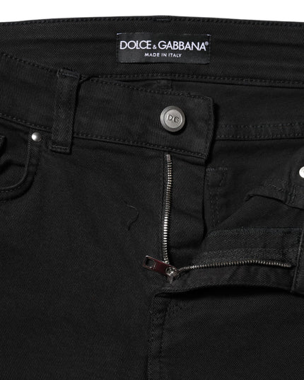 Dolce & Gabbana Black Cotton Logo Skinny MidWaist Denim Jeans