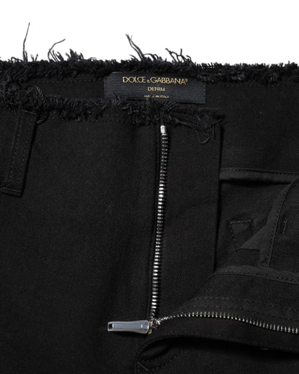 Dolce & Gabbana Black Cotton Mid Waist Flared Denim Jeans