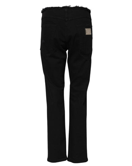 Dolce & Gabbana Black Cotton Mid Waist Flared Denim Jeans