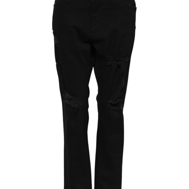 Dolce & Gabbana Black Cotton Mid Waist Flared Denim Jeans