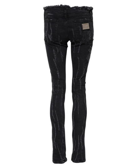 Dolce & Gabbana Black Cotton Tattered Skinny Denim Jeans