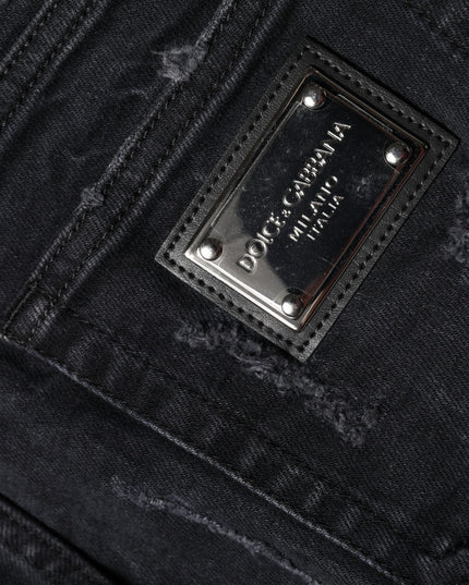 Dolce & Gabbana Black Cotton Tattered Skinny Denim Jeans