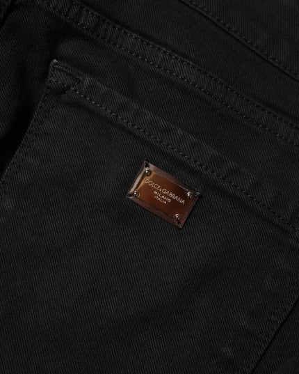 Dolce & Gabbana Black Cotton Logo Skinny Mid Waist Denim Jeans